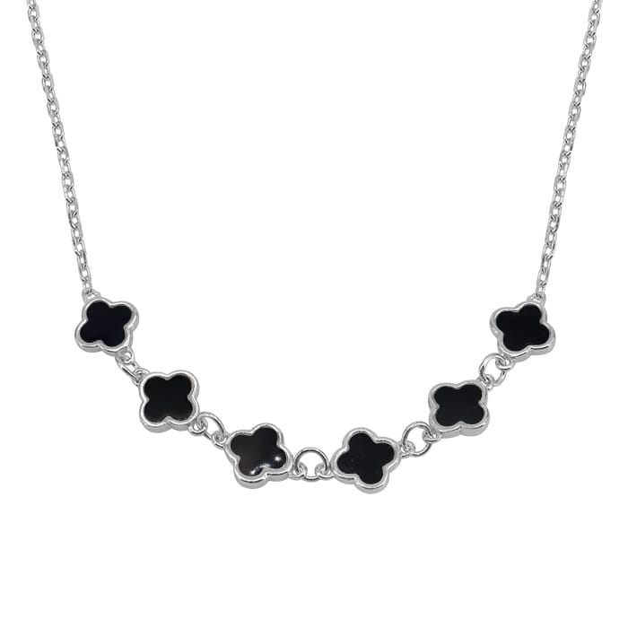 4 Leaf Clover Agate Silver Necklace