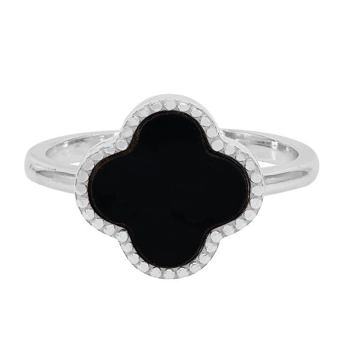 4 Leaf Clover Agate Silver Ring