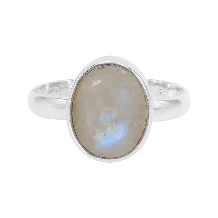 Oval Rainbow Moonstone Silver Ring