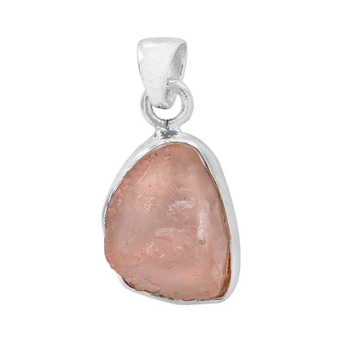 Free Shape Rose Quartz Silver Pendant