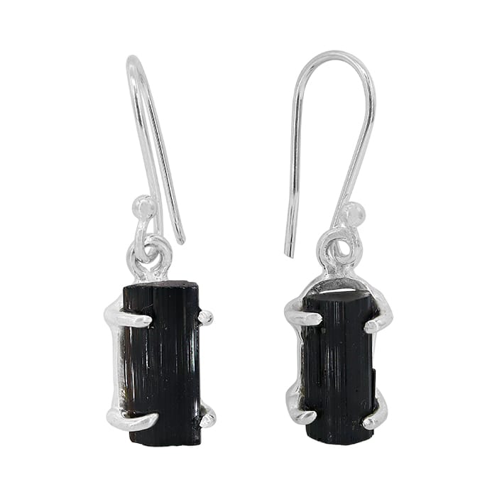 Free Shape Black Tourmaline Silver Earrings