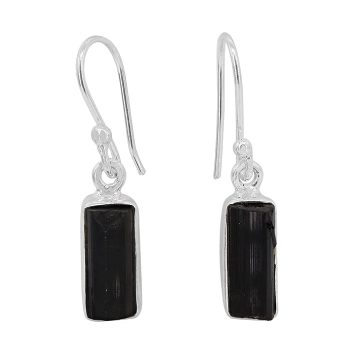 Free Shape Black Tourmaline Silver Earrings