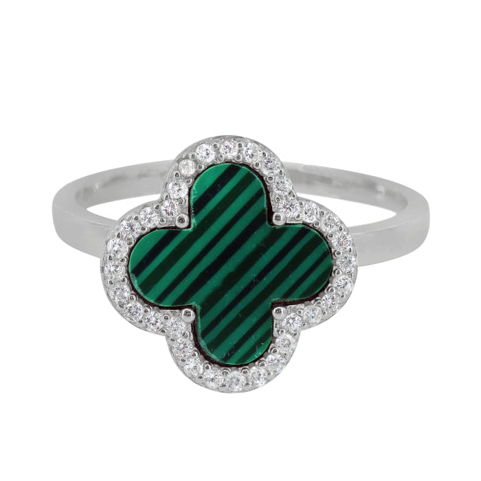 4 Leaf Clover Malachite Silver Ring