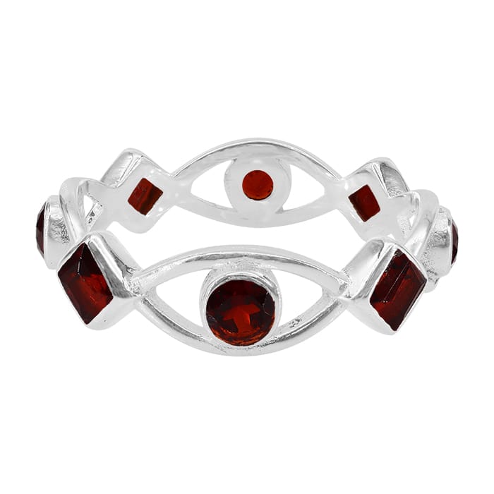 Evil Eye Garnet Silver Ring