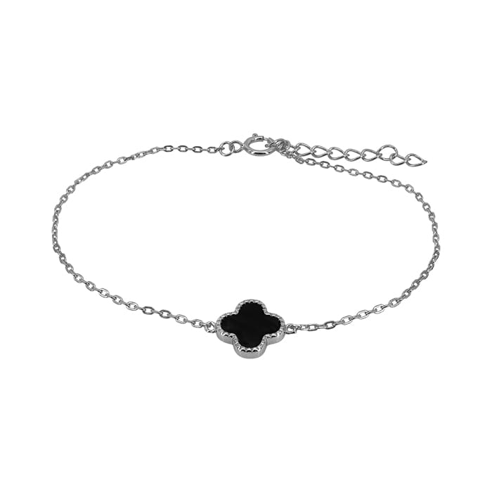 4 Leaf Clover Agate Silver Bracelet