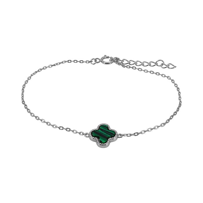 4 Leaf Clover Malachite Silver Bracelet
