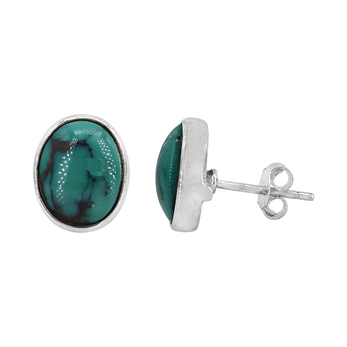 Oval Turquoise Stud Silver Earrings