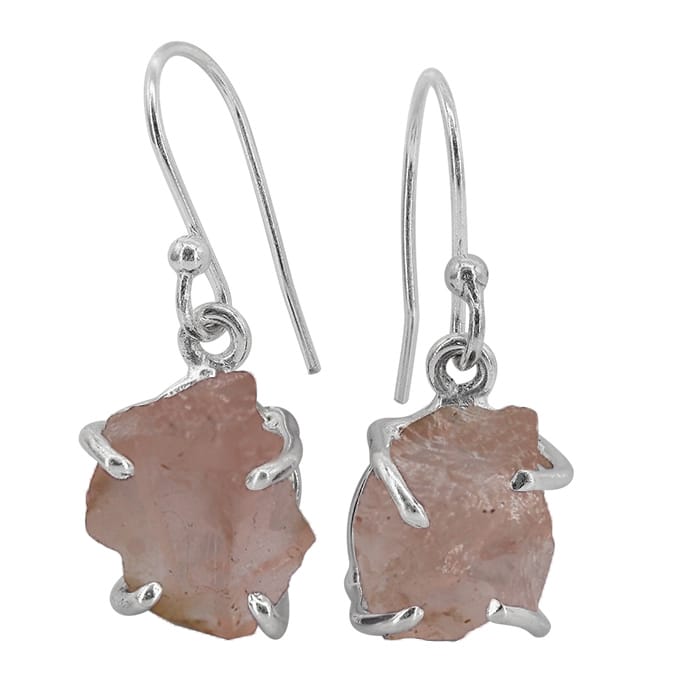 Free Shape Rose Quartz Silver Earrings