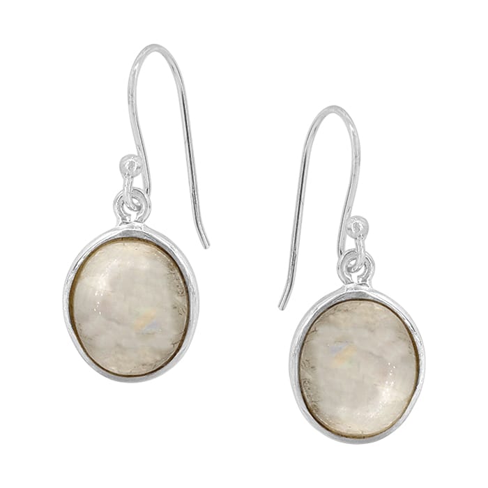 Oval Rainbow Moonstone Silver Earrings