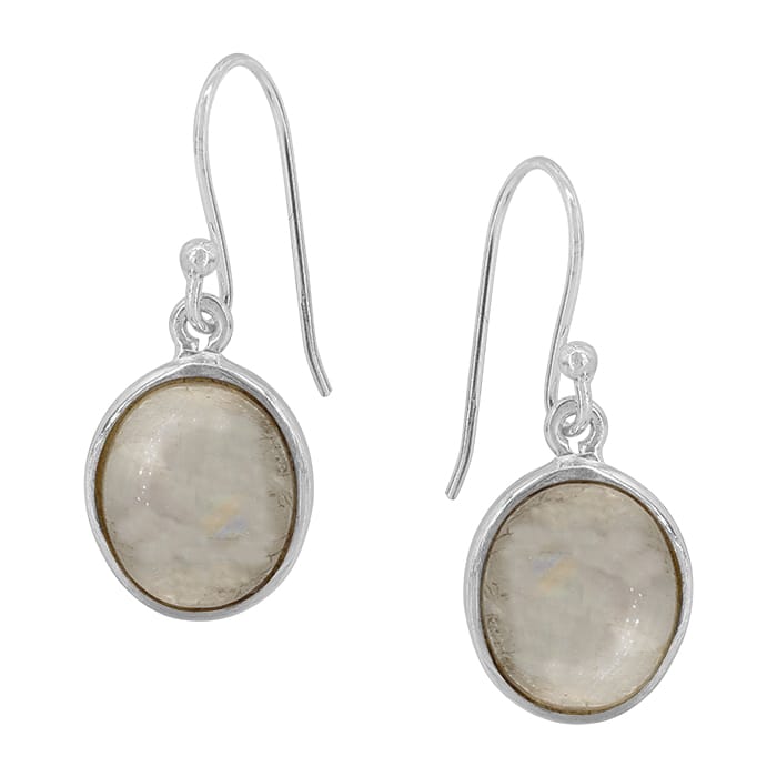 Oval Rainbow Moonstone Silver Earrings