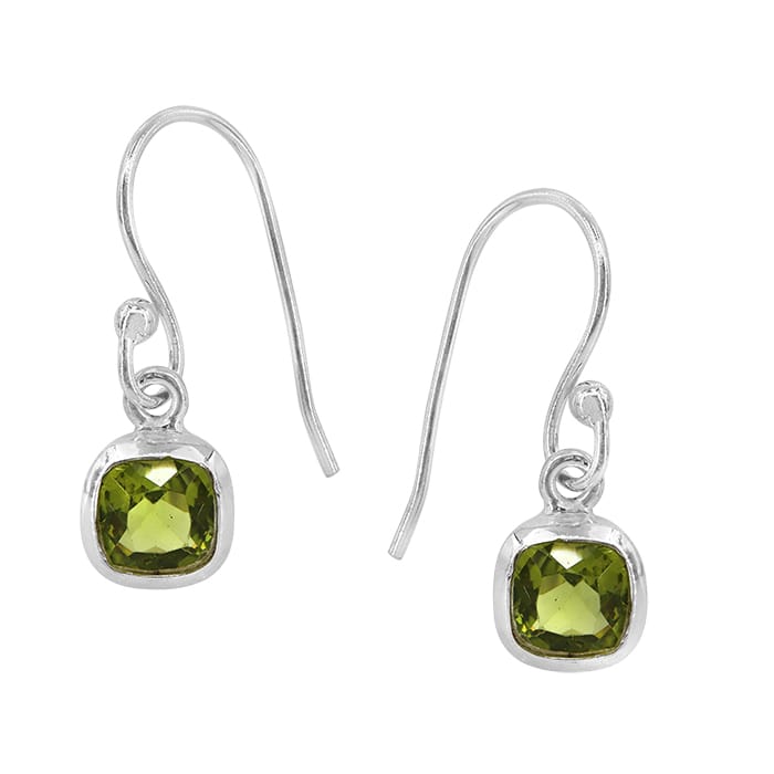 Square Peridot Silver Earrings
