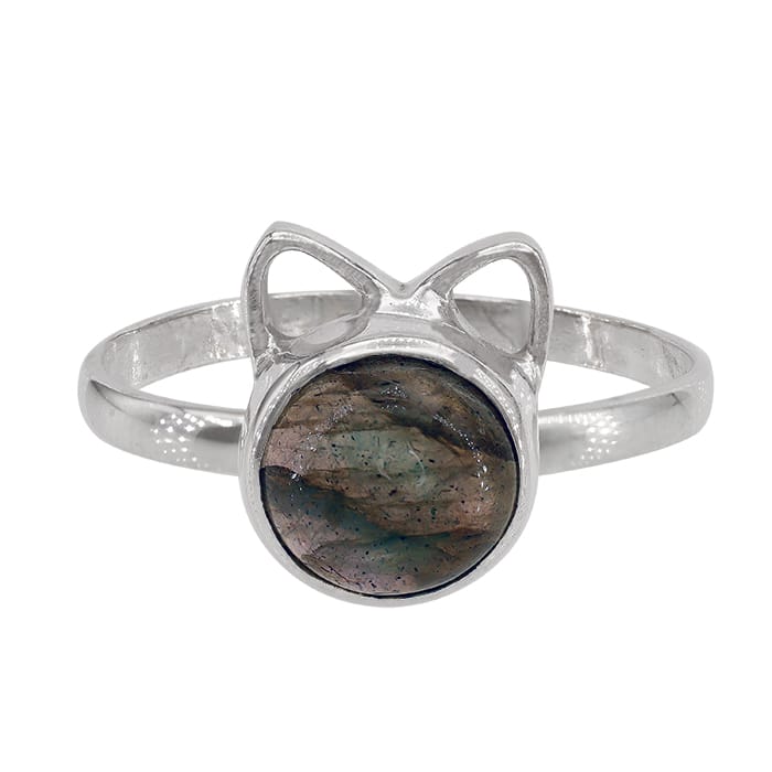 Cat Head Labradorite Silver Ring
