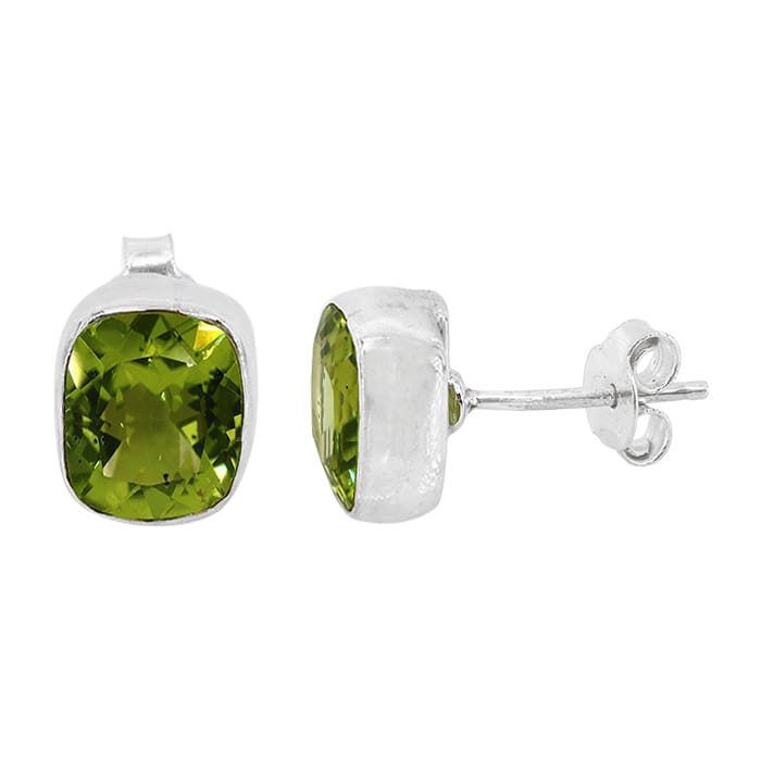 Rectangle Peridot Stud Silver Earrings