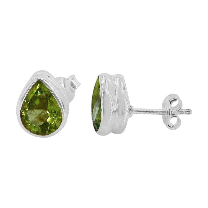 Teardrop Peridot Stud Silver Earrings