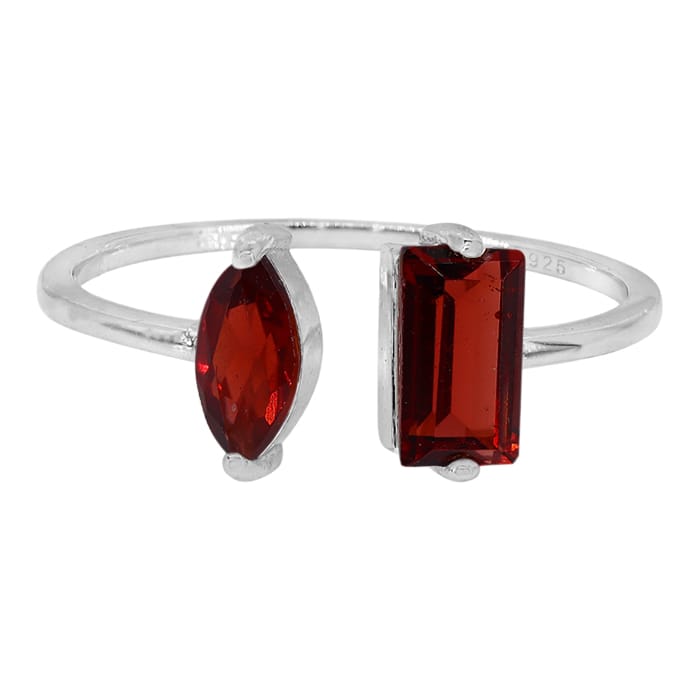 Garnet Adjustable Silver Ring