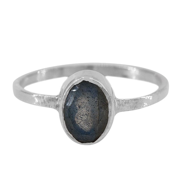 Oval Stone Labradorite Silver Ring