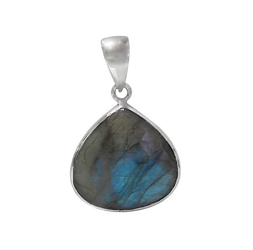 Faceted Teardrop Shape Labradorite Silver Pendant