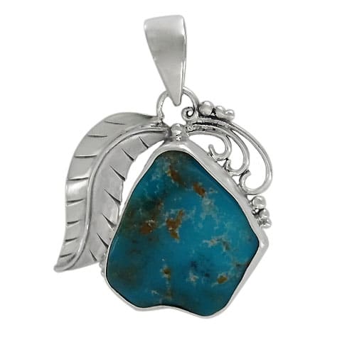 Rough Free Form Shape Stone Arizona Turquoise Silver Pendant