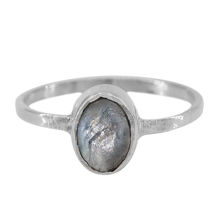 Oval Stone Rainbow Moonstone Silver Ring