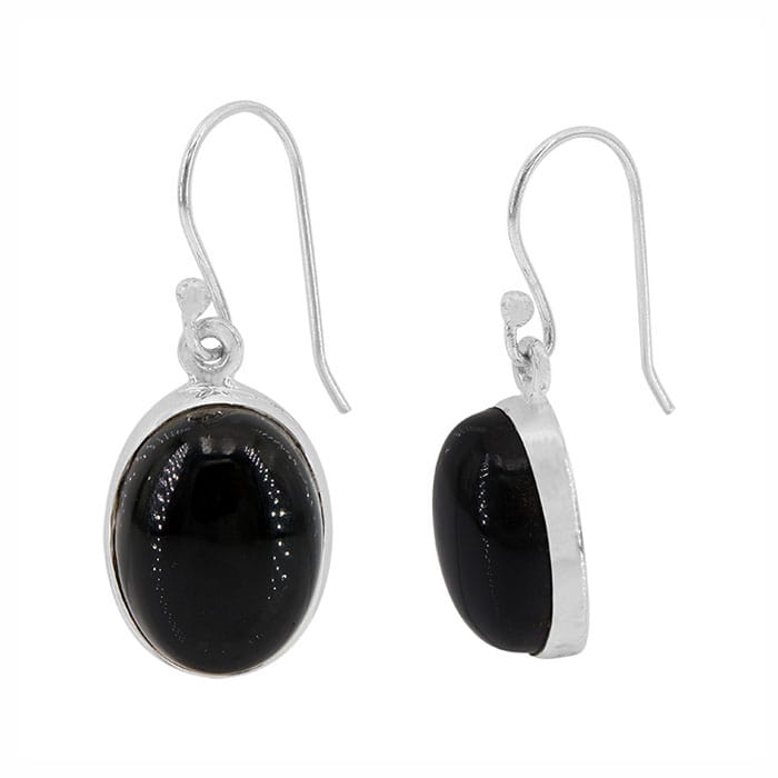 Oval Onyx Silver Earrings