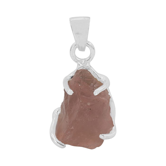 Free Shape Rose Quartz Silver Pendant