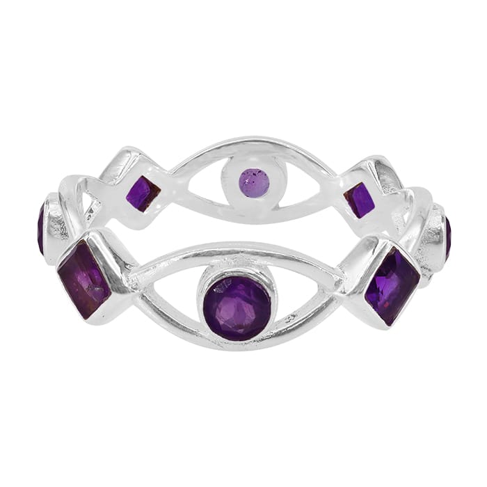 Evil Eye Amethyst Silver Ring