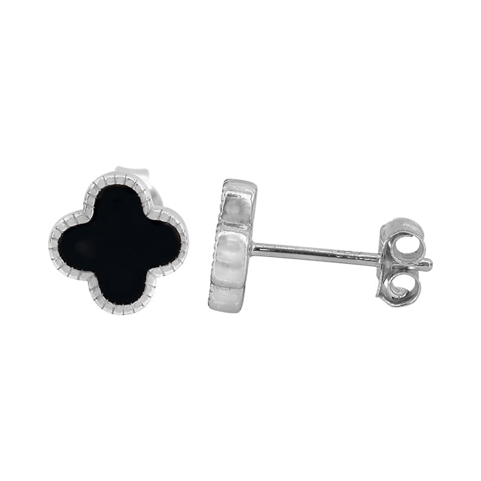 4 Leaf Clover Stud Agate Silver Earrings
