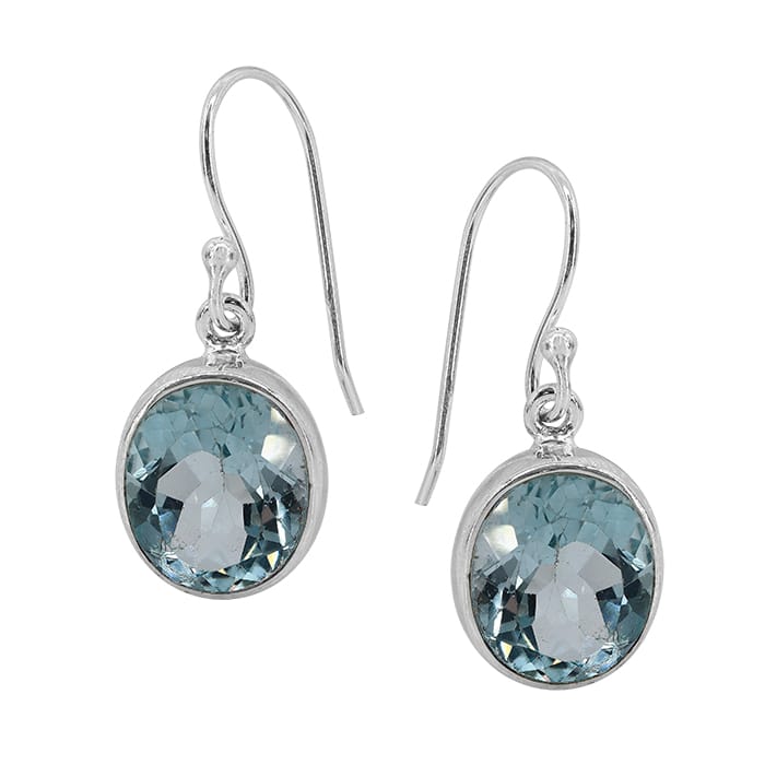 Oval Blue Topaz Silver Earrings