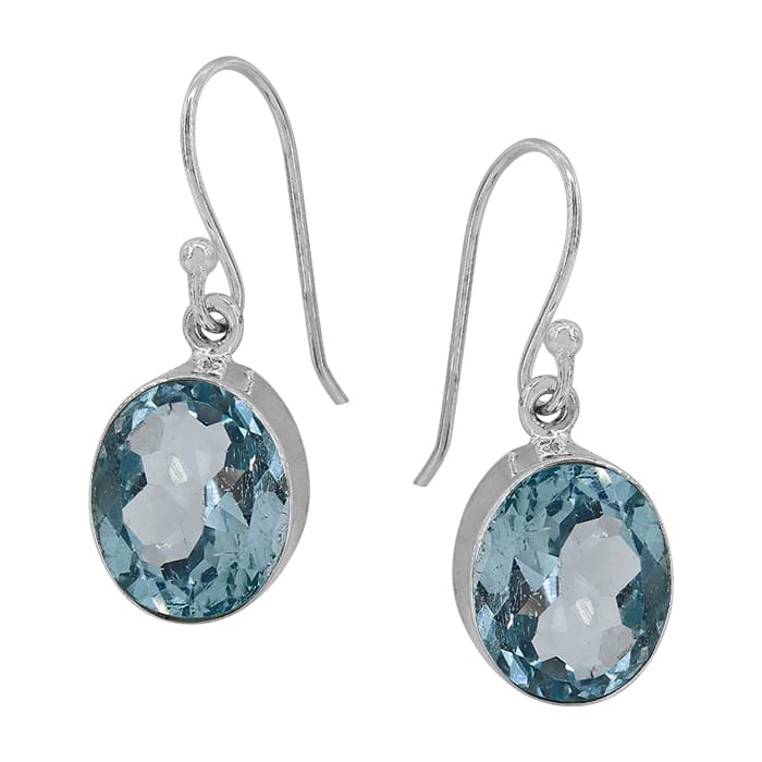 Oval Blue Topaz Silver Earrings