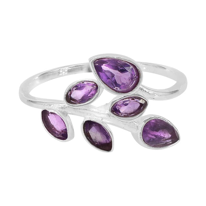 Leaf Amethyst Silver Ring