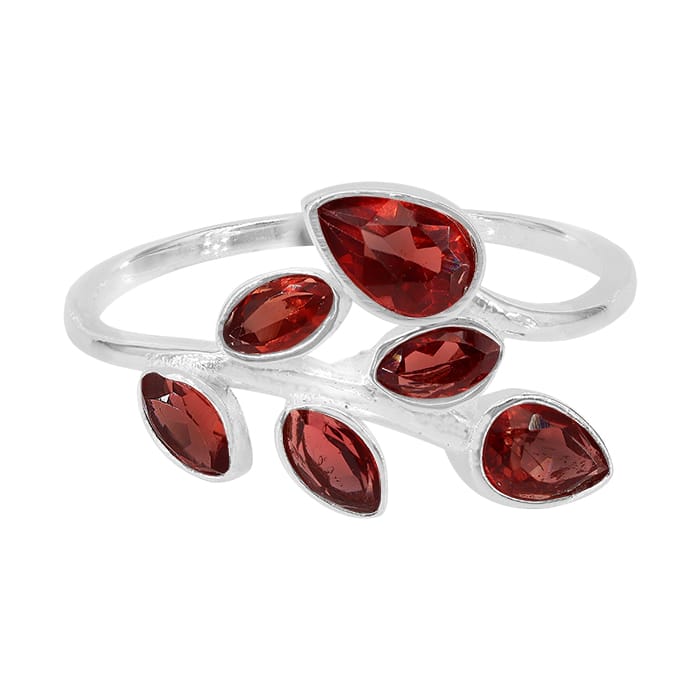 Leaf Garnet Silver Ring