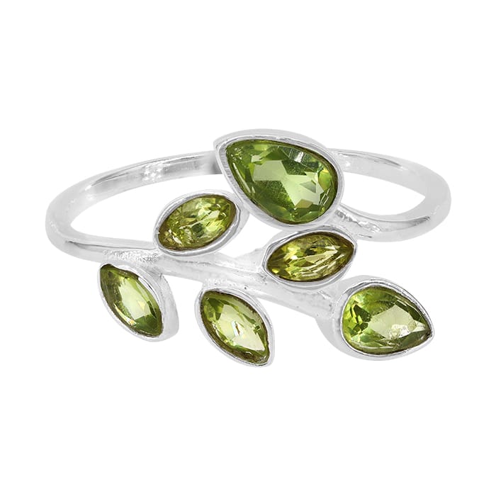 Leaf Peridot Silver Ring